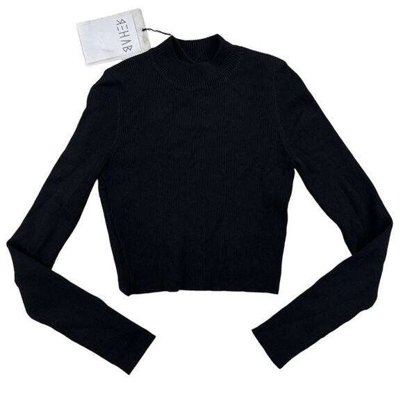 Rehab - Asymmetrical Back Long Sleeve High Neck Ribbed Sweater Top in Black - Picture 1 of 4